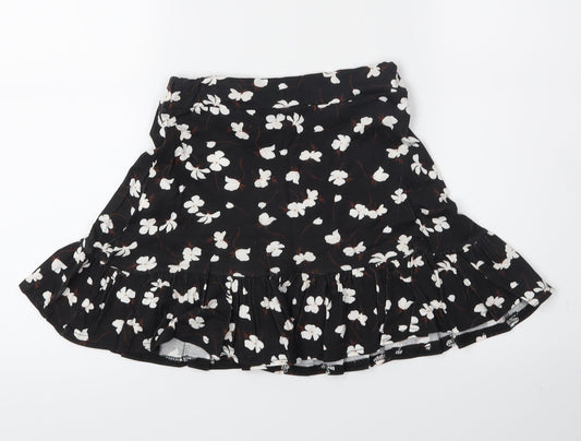 PRETTYLITTLETHING Womens Black Floral  Flare Skirt Size 6