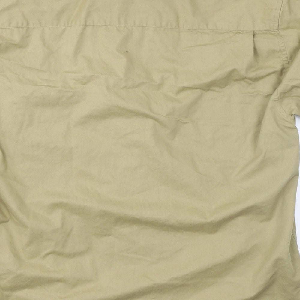 Mens UK Size L District Beige Button-Up Short Sleeve Casual Shirt