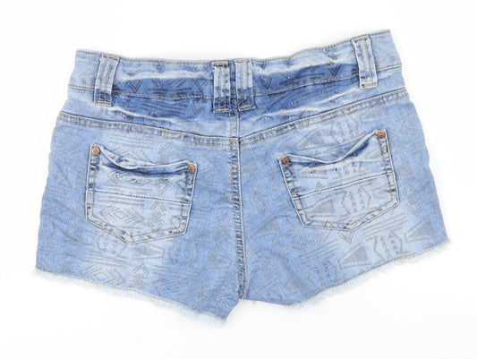 denim Co Womens Blue Geometric Denim Hot Pants Shorts Size 6