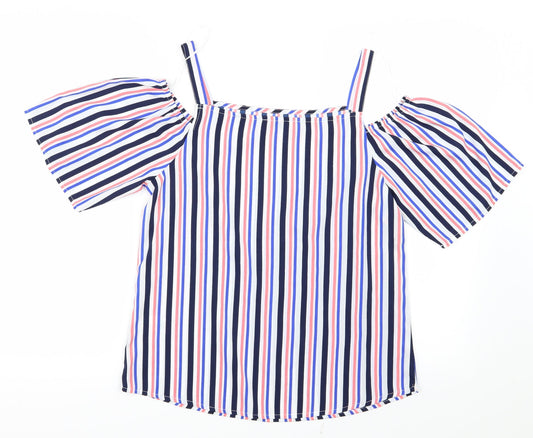 Womens UK Size 10 Papaya Blue Basic Blouse
