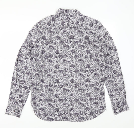 Mens UK Size L Denim & Flower Purple Button-Up Long Sleeve Casual Shirt