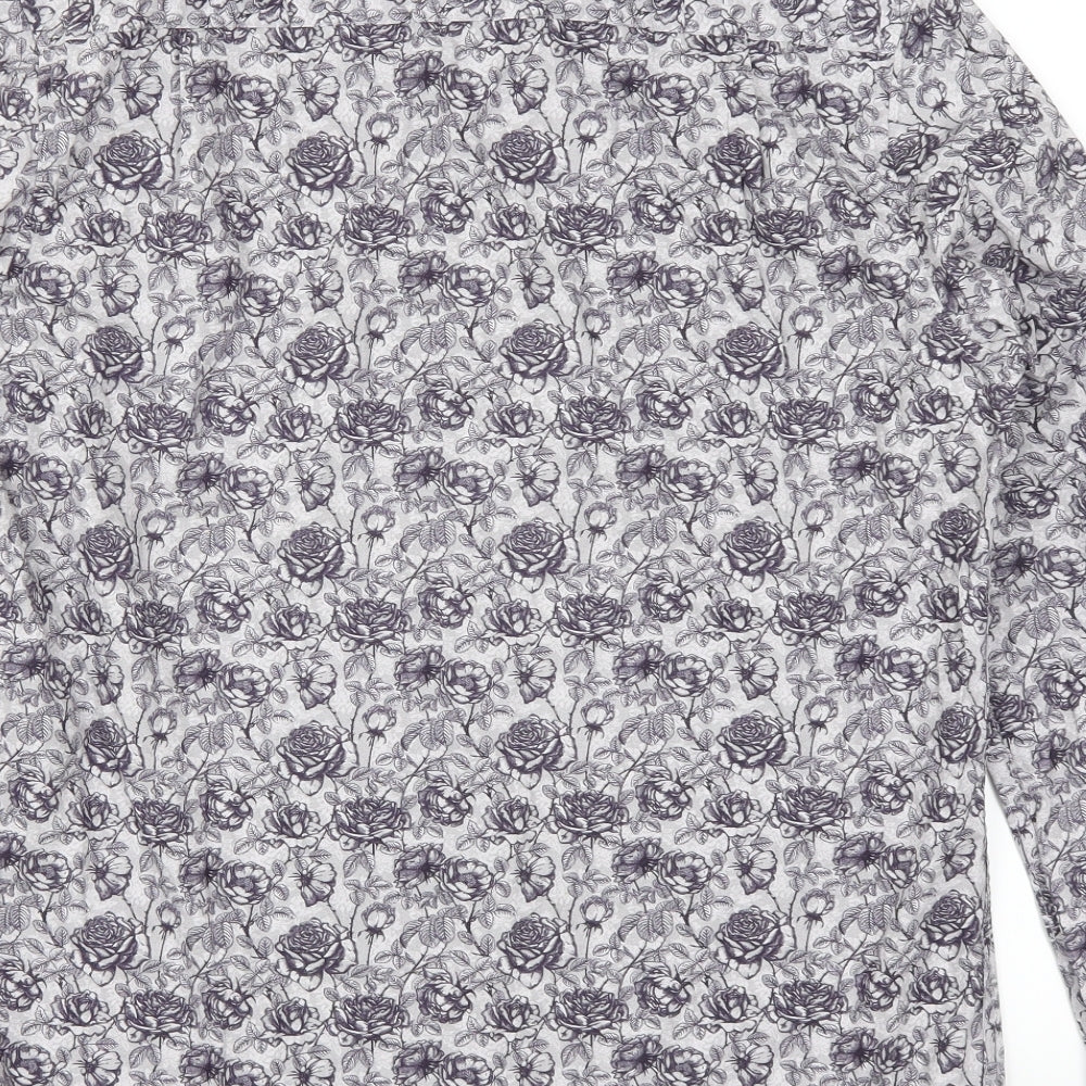 Mens UK Size L Denim & Flower Purple Button-Up Long Sleeve Casual Shirt