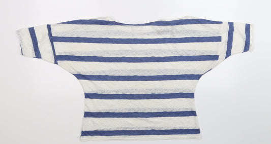 Blonde & Blonde Womens White Striped Basic T-Shirt Size 10