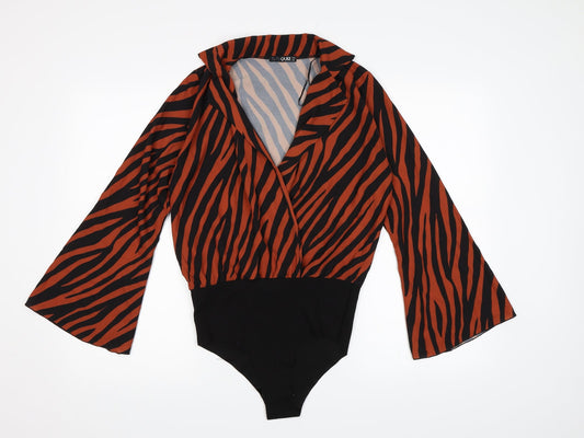 Quiz Womens Brown Animal Print Bodysuit One-Piece Size 10