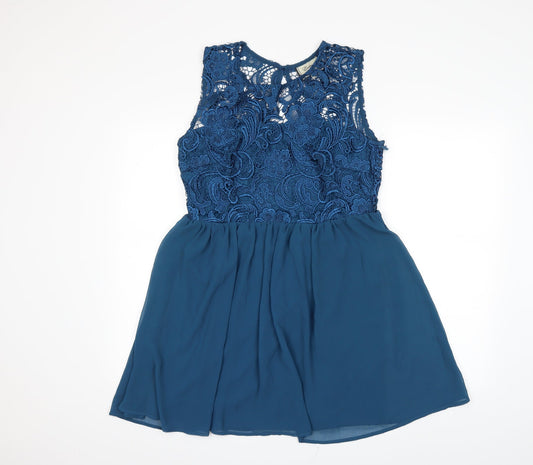 Additional front view of evie women’s blue fit & flare, size UK 10
