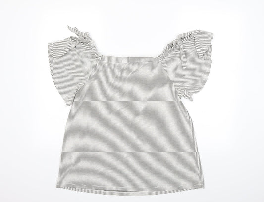 F&F Womens Black Striped Basic T-Shirt Size 16