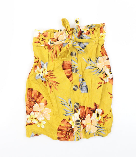 New Look Womens Yellow Floral A-Line Skirt Size 6