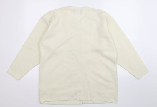 Paramour Womens White Floral Knit Cardigan Jumper One Size