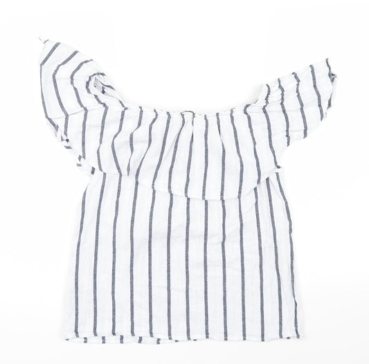 BELOVED Womens Blue Striped Basic Blouse Size 38
