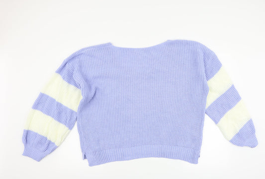 Boohoo Womens Blue Striped Pullover Jumper Size S