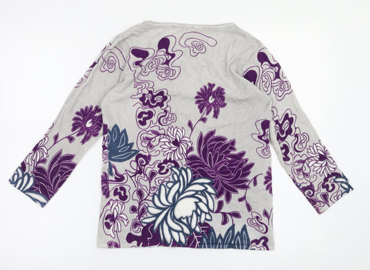 Mia Moda Womens Green Floral Basic T-Shirt Size S