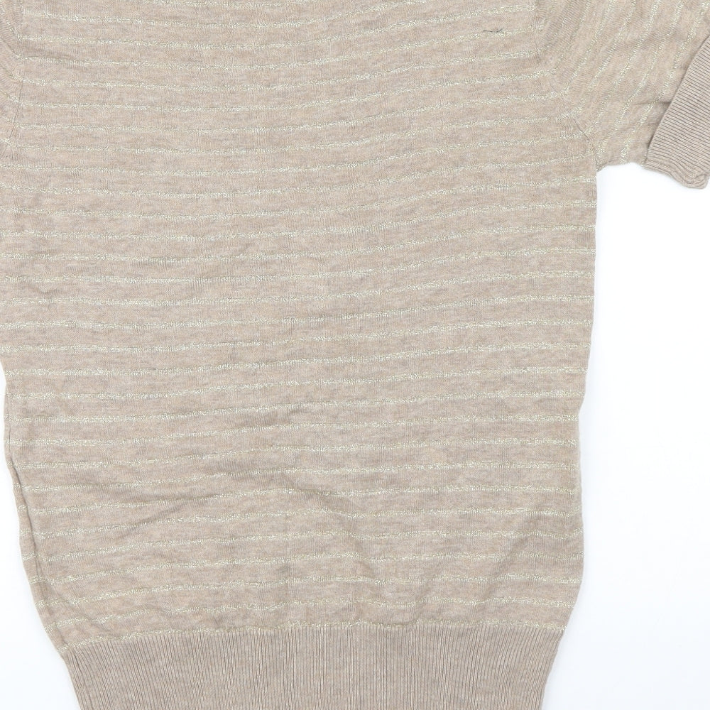 Debenhams Womens Brown Striped Pullover Jumper Size 10 - metallic ,button details on shoulders