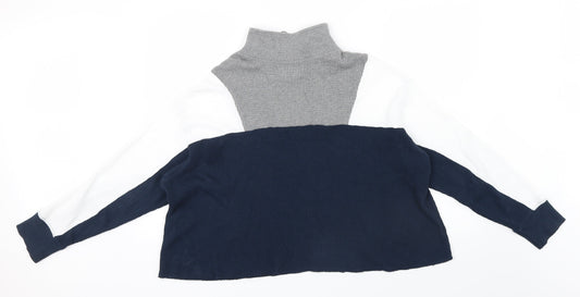 Hollister Womens Blue Striped Pullover Jumper Size M - zip Neck ,white grey Blue