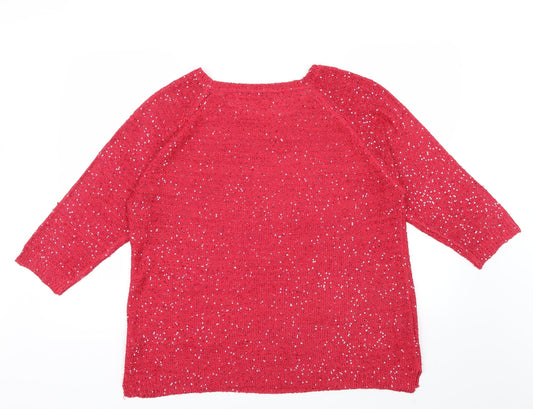 BM Womens Pink Pullover Jumper Size L - Sequin detail