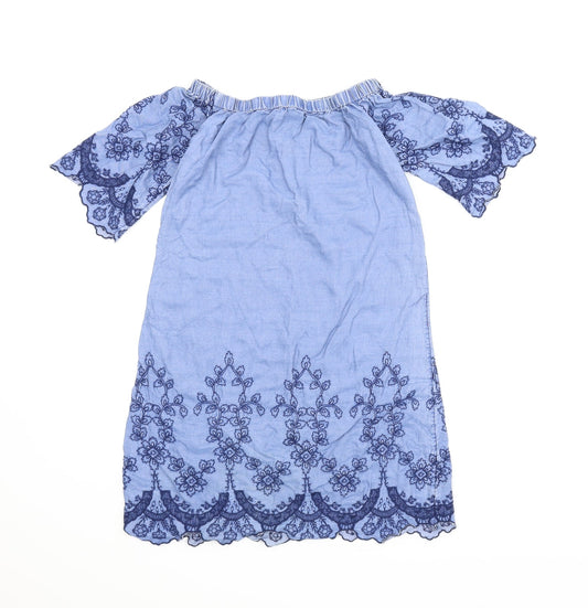 New Look Womens Blue Floral A-Line Size 8