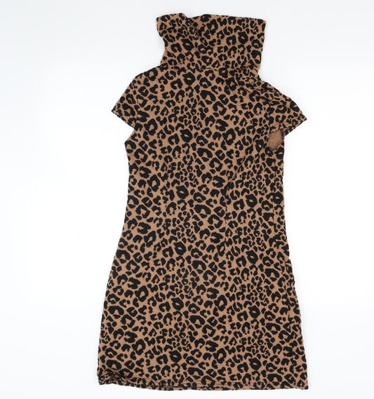 Quiz Womens Brown Animal Print A-Line Size 8