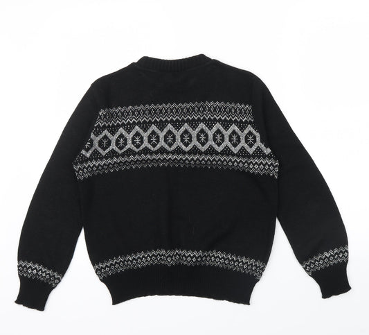 ACRYLICK Womens Black Geometric Pullover Jumper Size 34 - METALIC SILVER THREAD