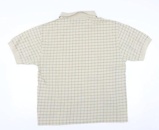 melka Mens Beige Check Polo Size XL