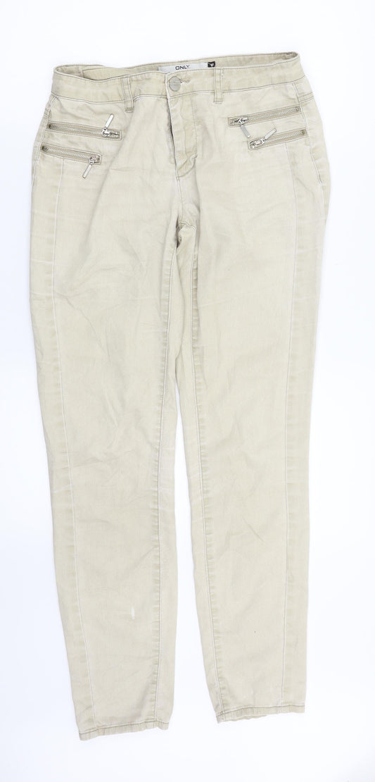 Womens UK Size M Only Regular Fit Straight Beige Jeans