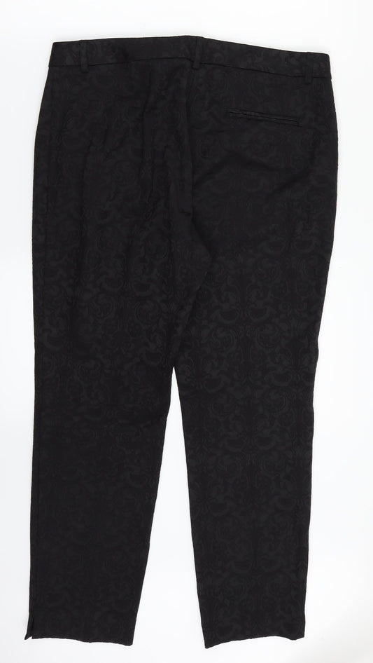 M&S Womens Black Floral Dress Pants Trousers Size 14 L26 in