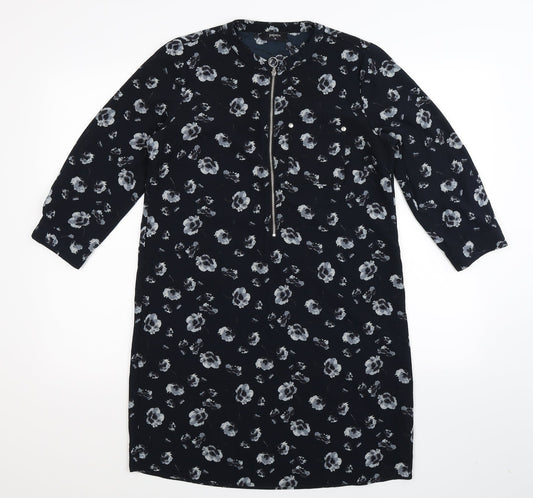 Additional front view of Papaya women’s blue floral shirt dress, size UK 10