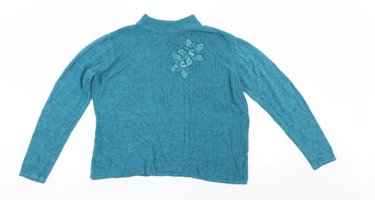 BM Collection Womens Blue Fair Isle Pullover Jumper Size M