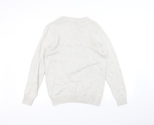 Easy Mens White Knit Pullover Jumper Size S