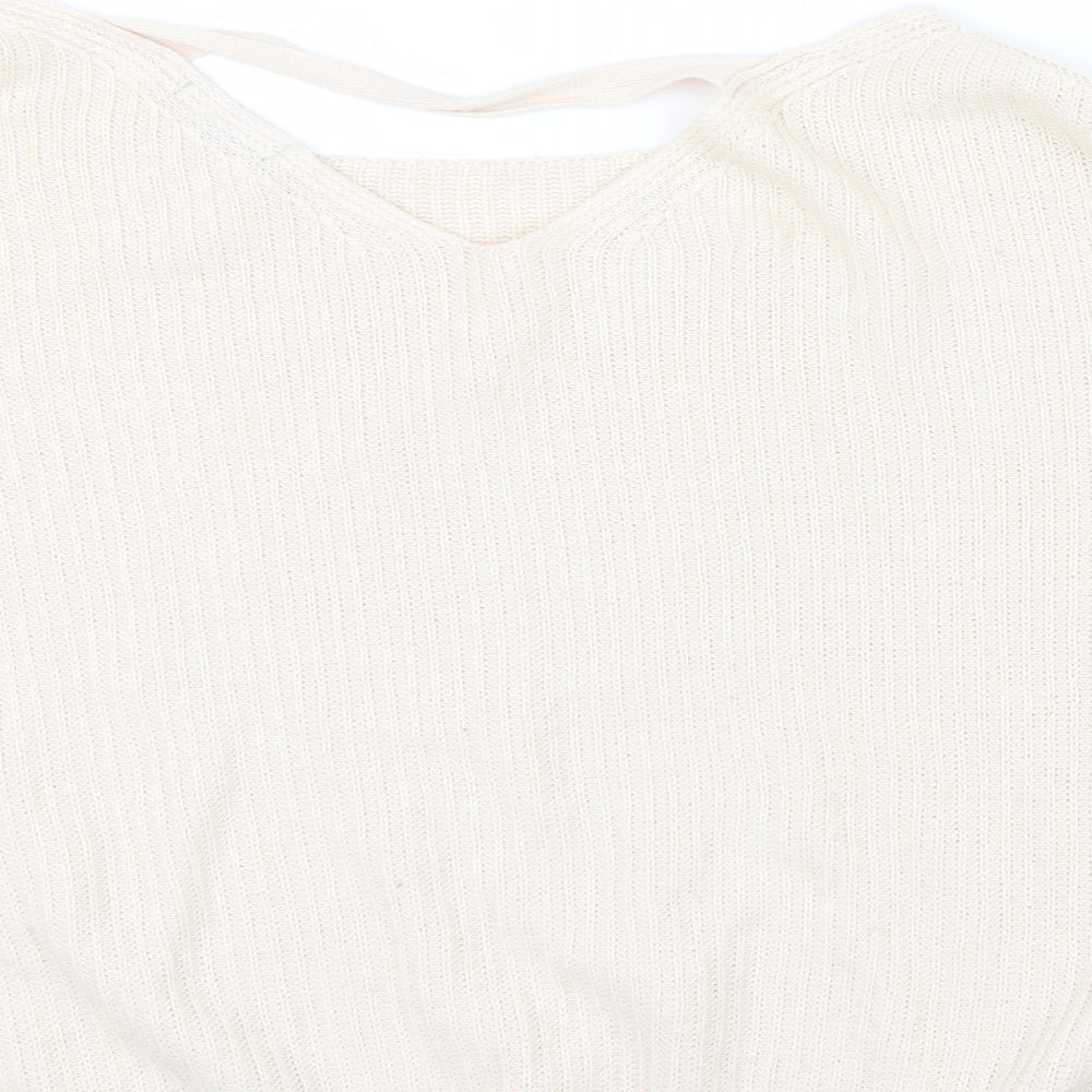 newlook Womens Beige Henley Jumper Size L - v neck drop on back