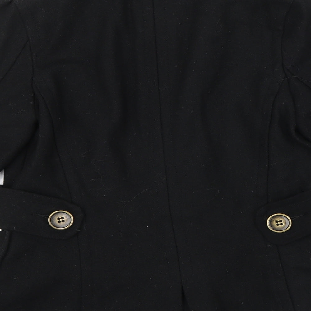 Primark Womens Black Jacket Coat Size 10 - belt large button detail