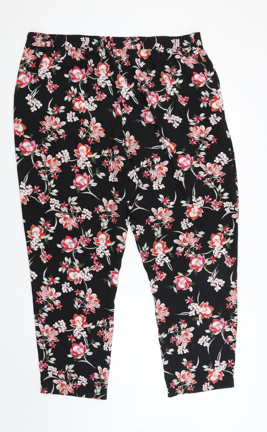 M&Co Womens Black Floral Trousers Size 20 L27 in