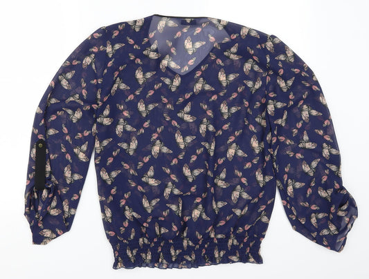 TU Womens Blue Basic Blouse Size 14 - Butterfly Print