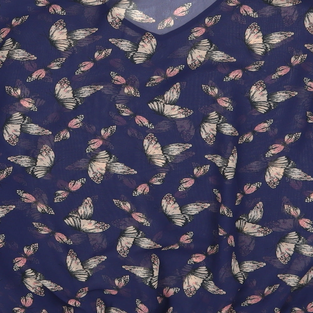 TU Womens Blue Basic Blouse Size 14 - Butterfly Print