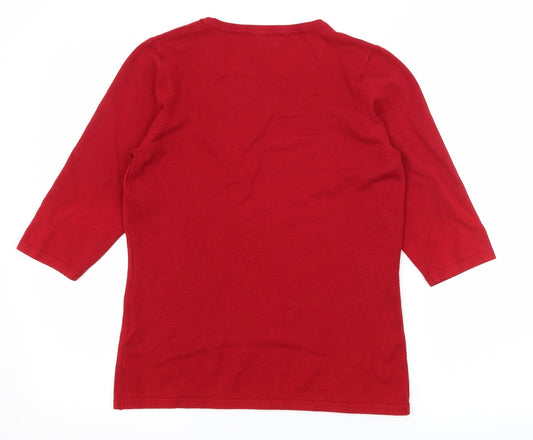 Anna Rose Womens Red Striped Knit Pullover Jumper Size M
