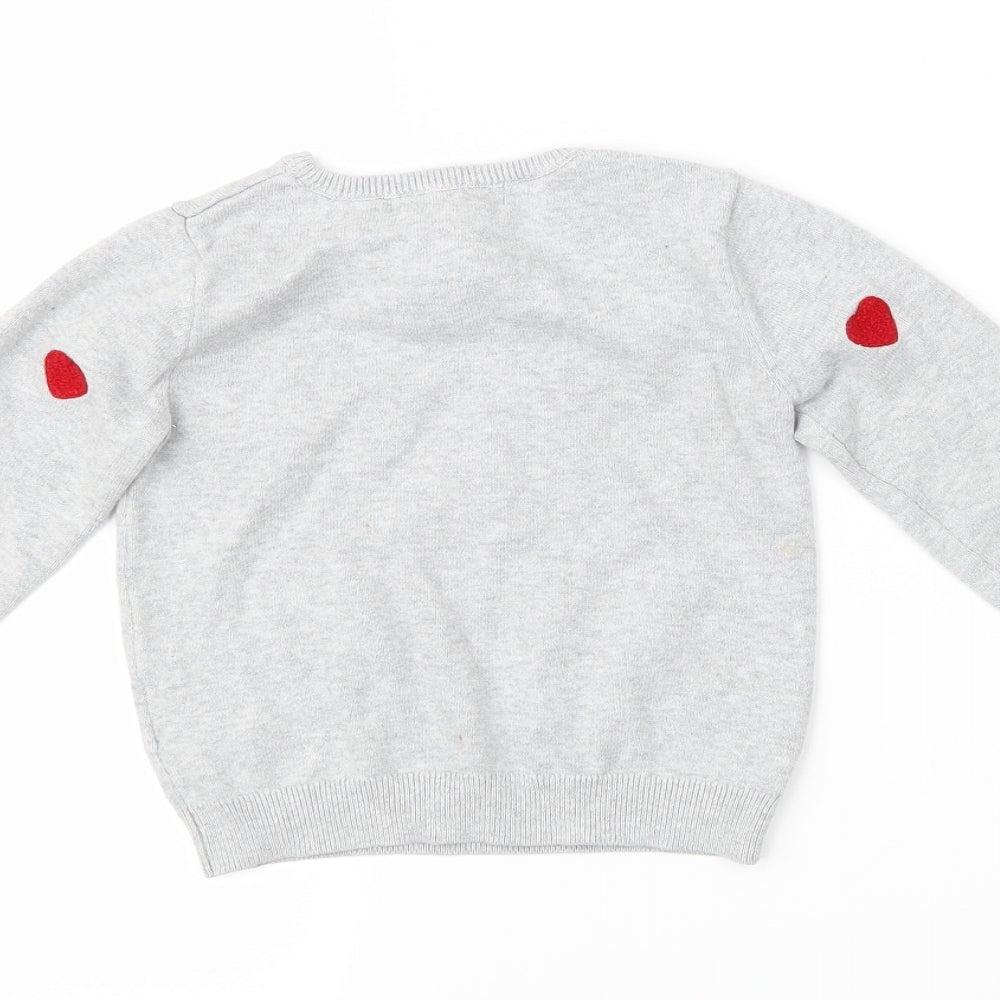 H&M Girls Grey Polka Dot Pullover Jumper Size 5-6 Years - Hearts