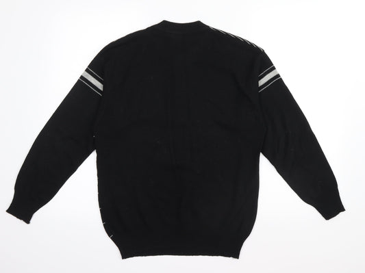 Preworn Mens Black Striped Pullover Jumper Size S