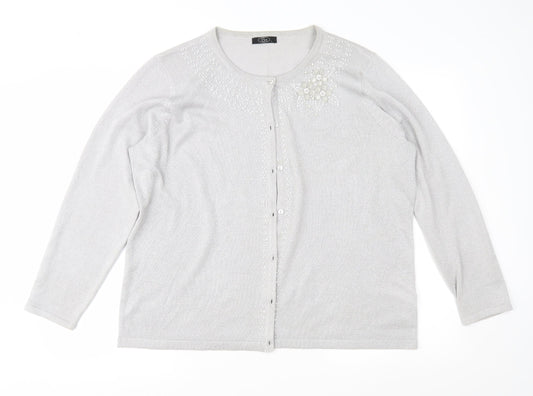 Bonmarché Womens Silver Geometric Knit Cardigan Jumper Size L