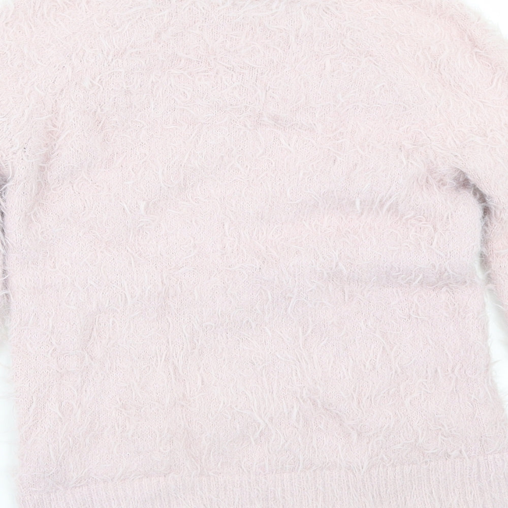 H&M Girls Pink Pullover Jumper Size 7-8 Years - FLUFFY
