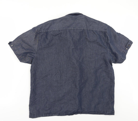 Mens UK Size L Debenhams Blue Button-Up Short Sleeve Casual Shirt