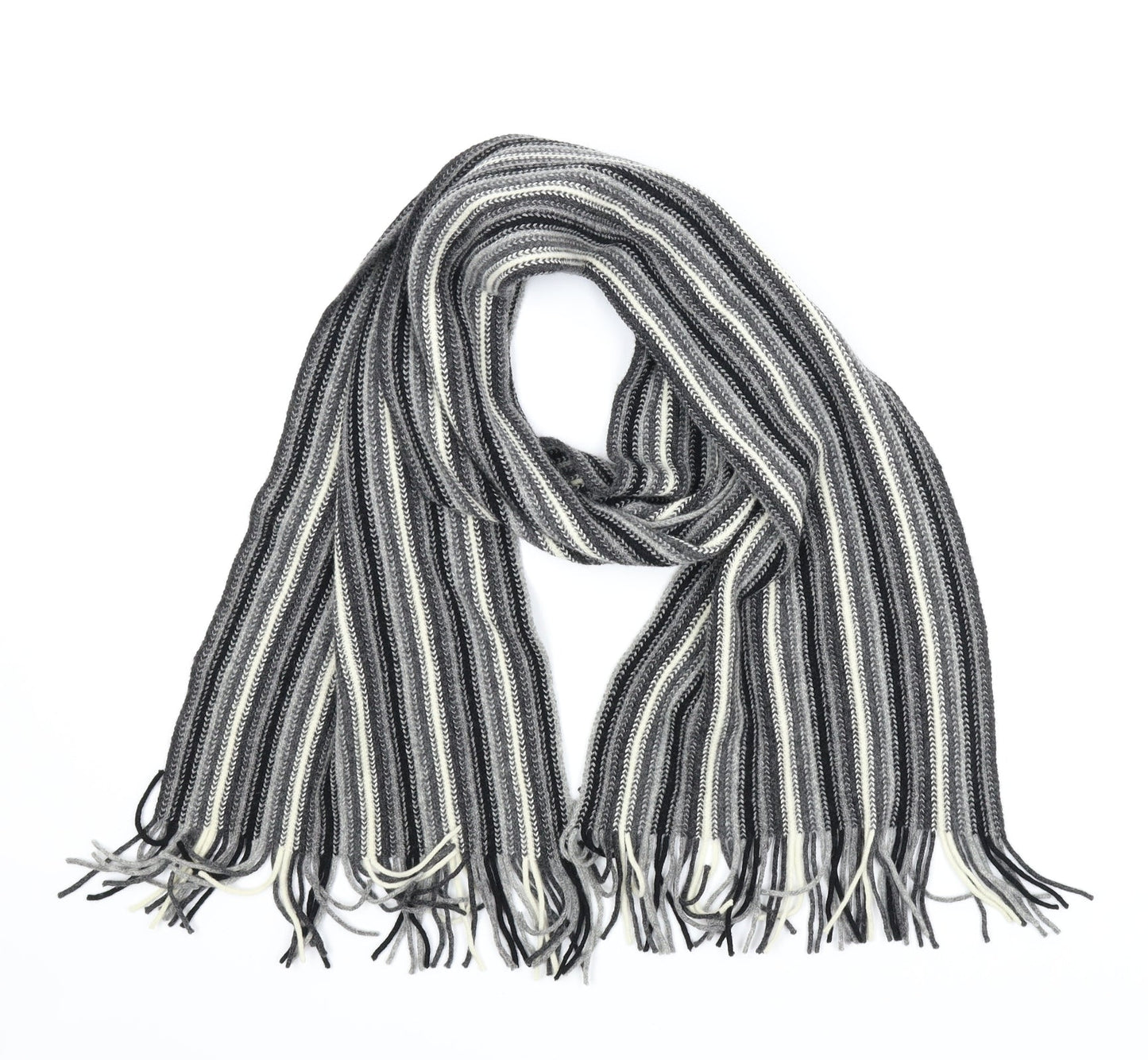 Preworn Unisex Grey Striped Scarf One Size