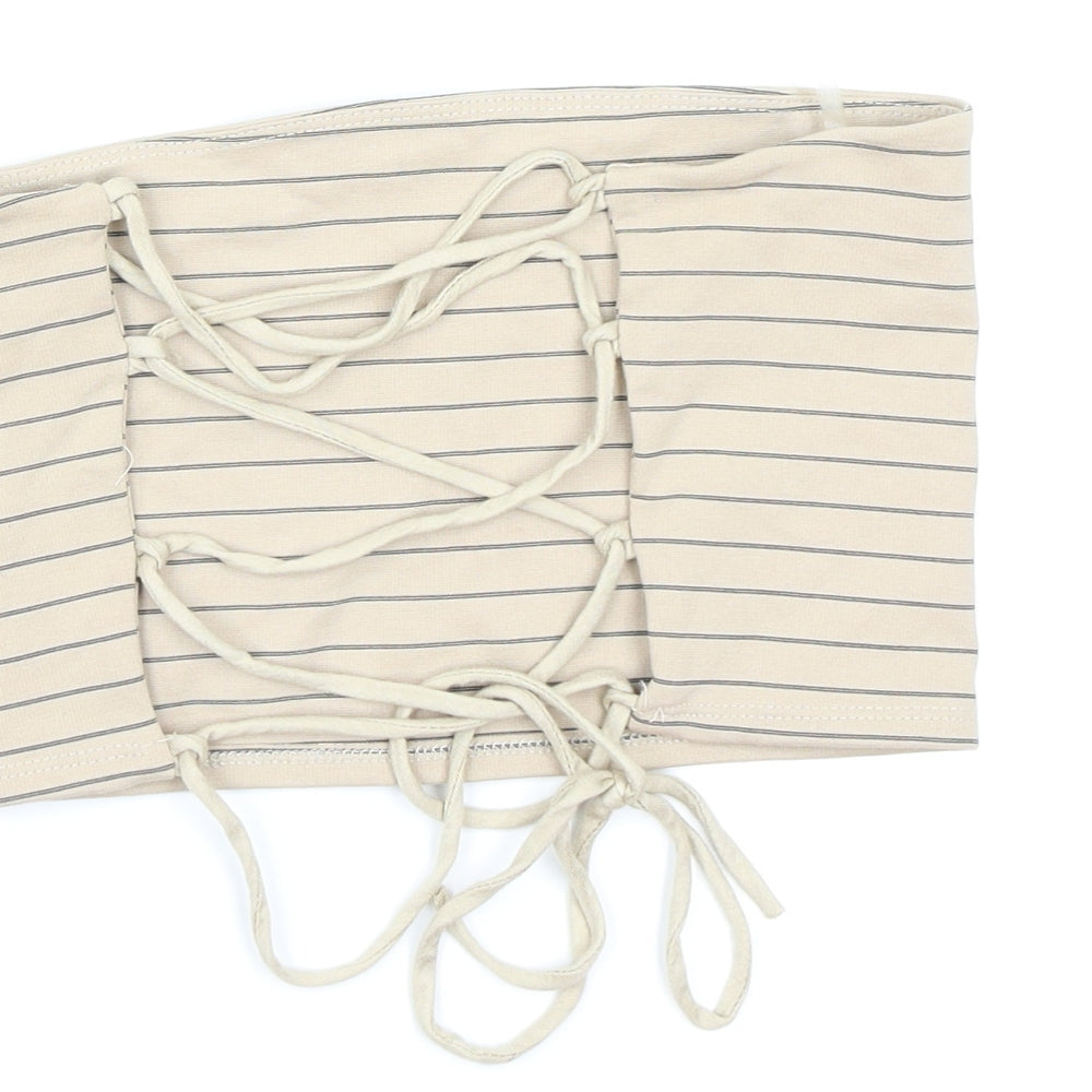 Fashion Nova Womens Beige Striped Cropped Tank Size M