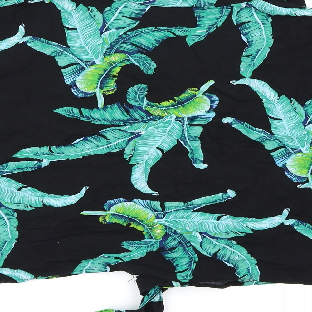 Brave Soul Womens Black Floral Wrap Button-Up Size L