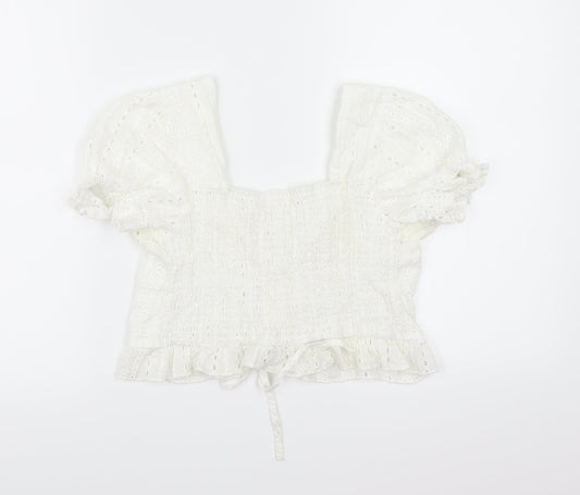 Womens UK Size L ROMWE White Cropped Blouse
