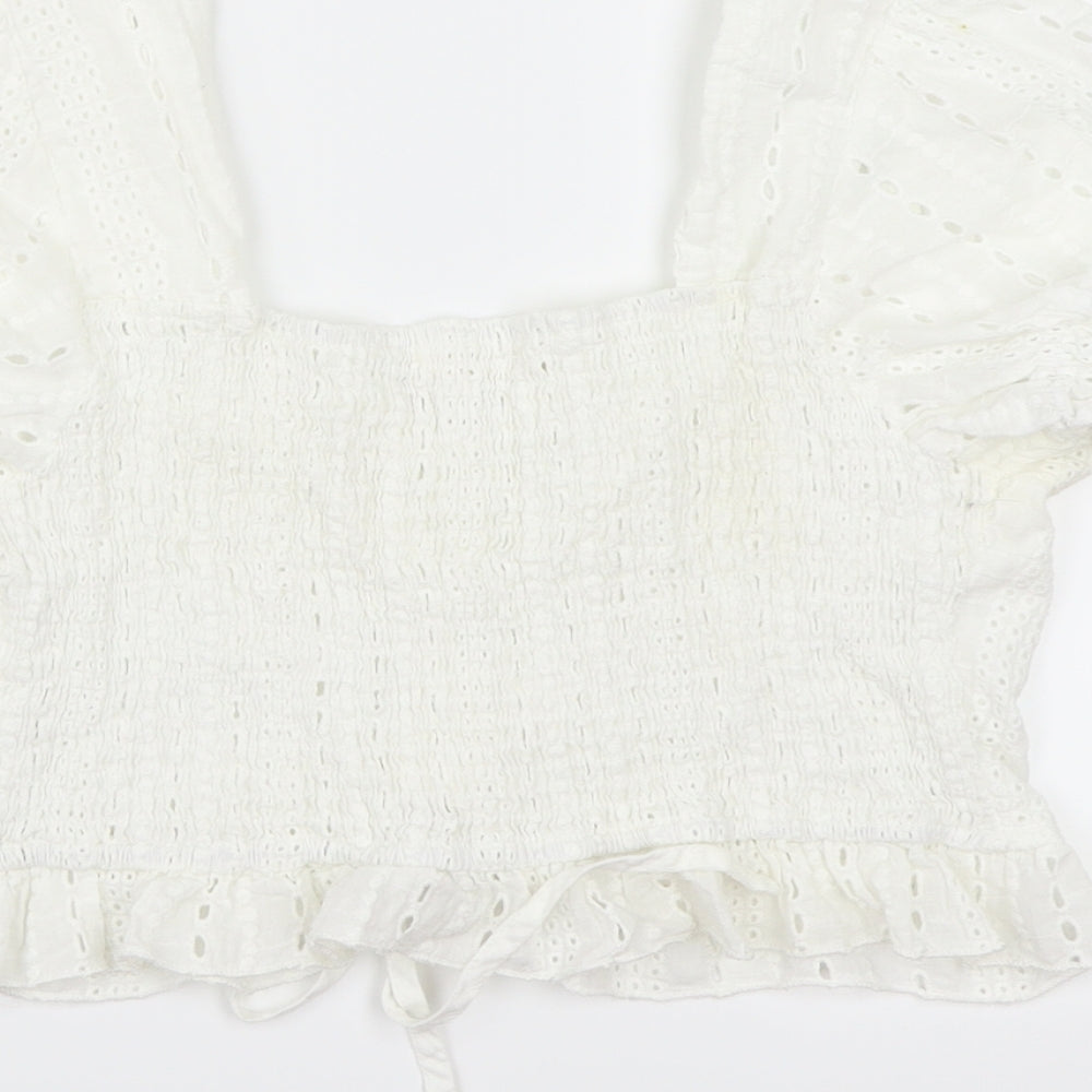 Womens UK Size L ROMWE White Cropped Blouse