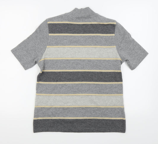 Basler Womens Grey Striped Basic T-Shirt Size 10