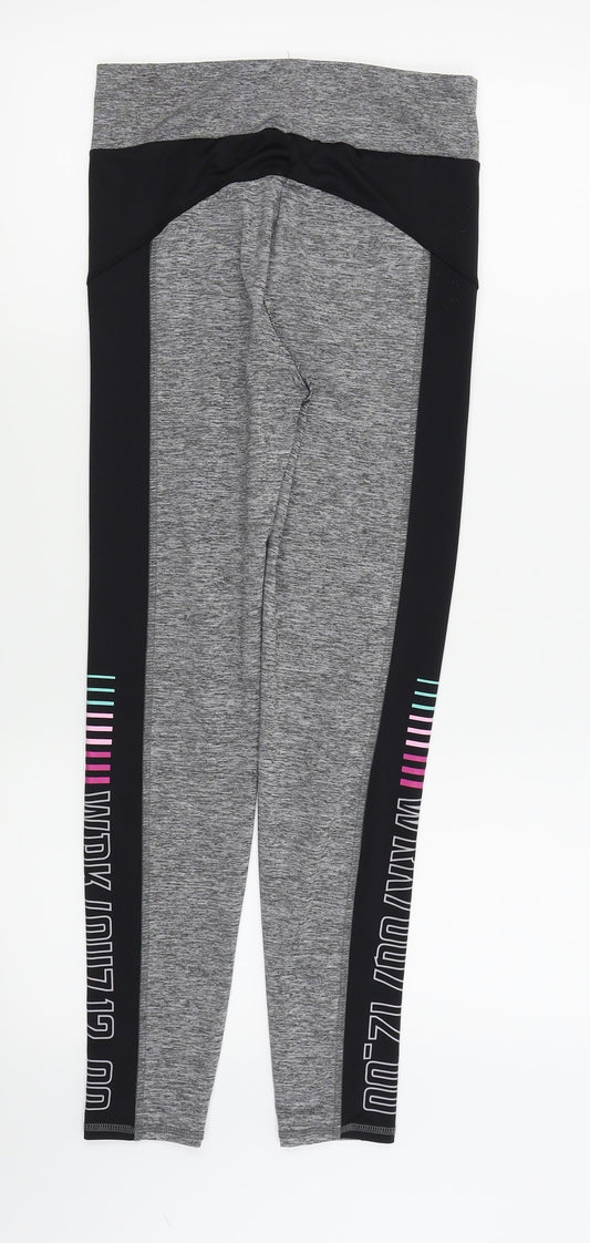 WORKOUT Womens Grey Compression Leggings Size 10 L25 in