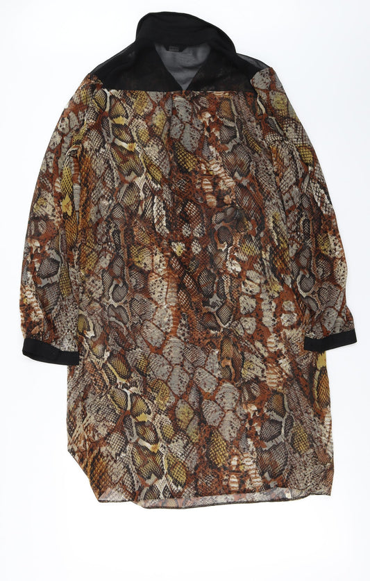 George Womens Brown Animal Print Basic Blouse Size 10