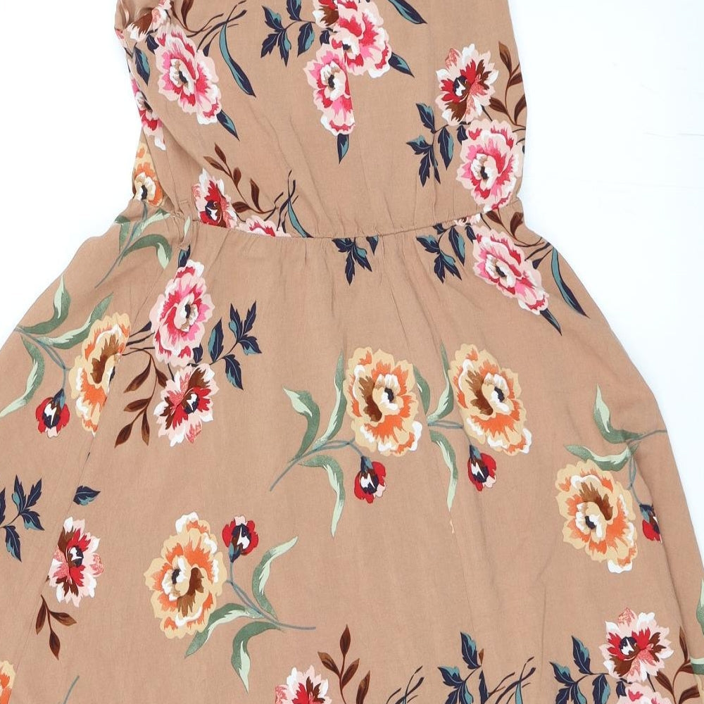 Papaya Womens Brown Floral Skater Dress Size 8