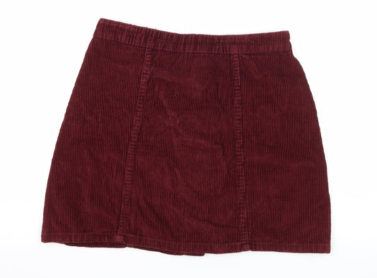 Denim & Co. Womens Red Corduroy A-Line Skirt Size 8