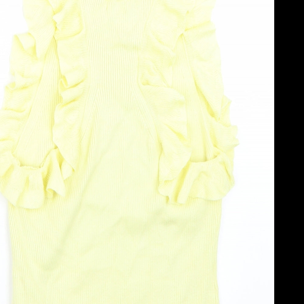 Womens UK Size M H&M Yellow Basic T-Shirt