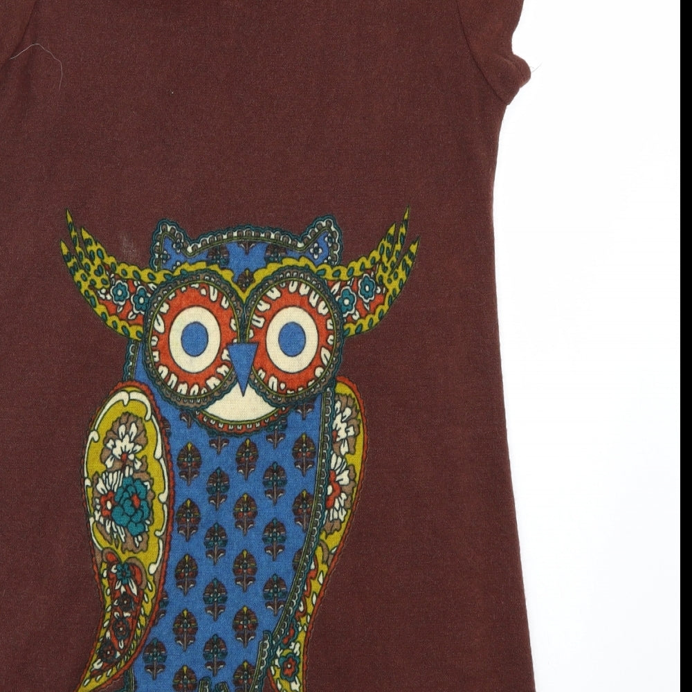 Womens UK Size 12 Yumi Brown Basic T-Shirt